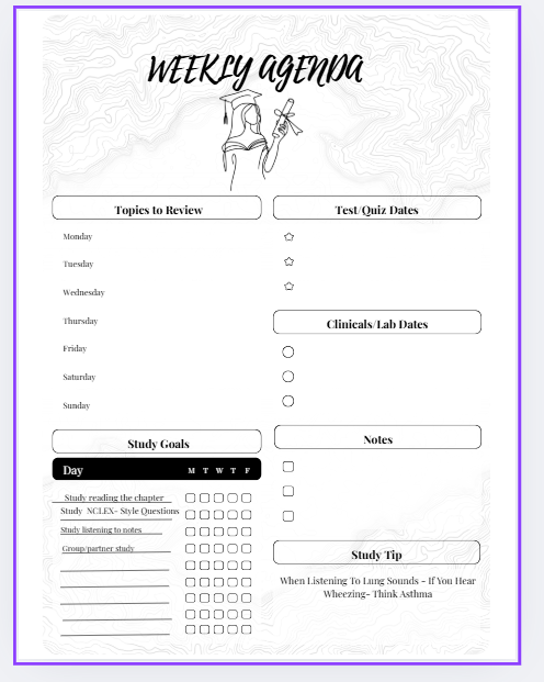 Nursing School Planner- Undated Academic Year 2026-2027